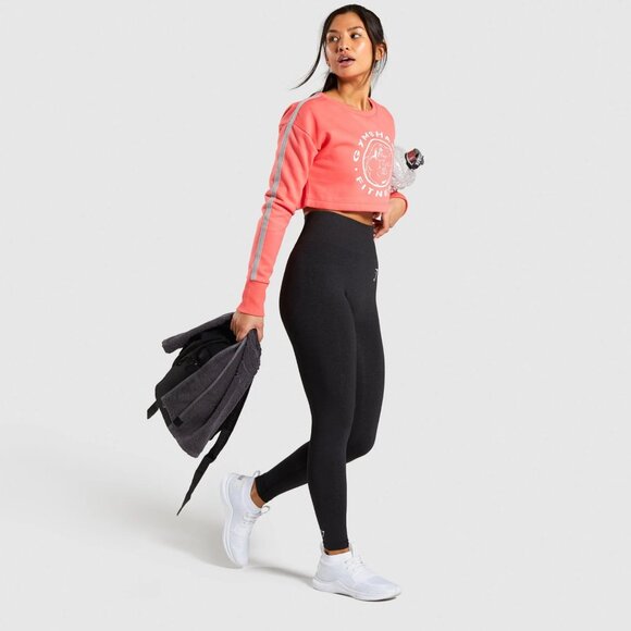 NEW GYMSHARK Legacy Cropped Sweatshirt Fleece Crop Top Sweater Coral Pink S - Picture 4 of 12